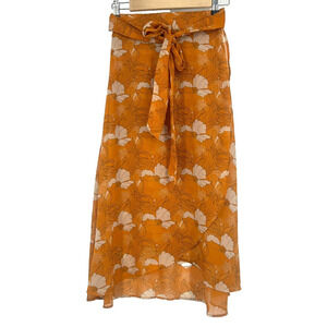 Moussy Boho Floral Sheer Maxi Wrap Skirt Y2K Orange Chiffon Tie Size 1 S
